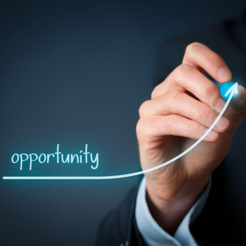 Increase opportunity concept. Businessman draw line to increase opportunity for his company.